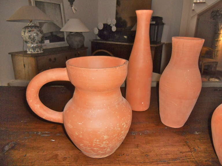 French Set of 8 1950's Unglazed Terracotta Vases from Vallurice
