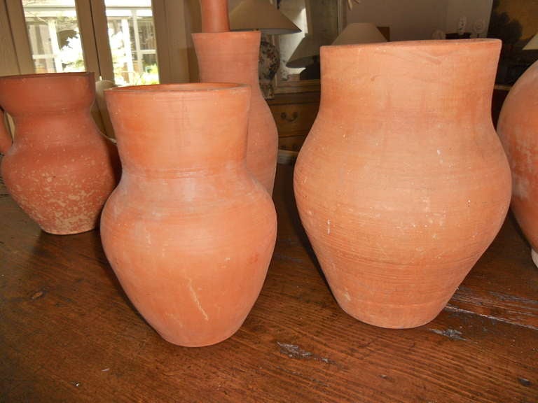 Set of 8 1950's Unglazed Terracotta Vases from Vallurice In Good Condition In Houston, TX