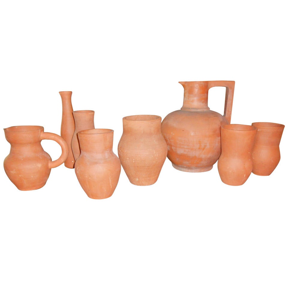 Set of 8 1950's Unglazed Terracotta Vases from Vallurice