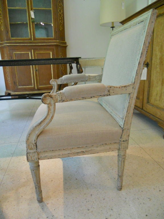 18th Century and Earlier Pair 18th. Century Swedish Gustavian Painted Fauteuils For Sale