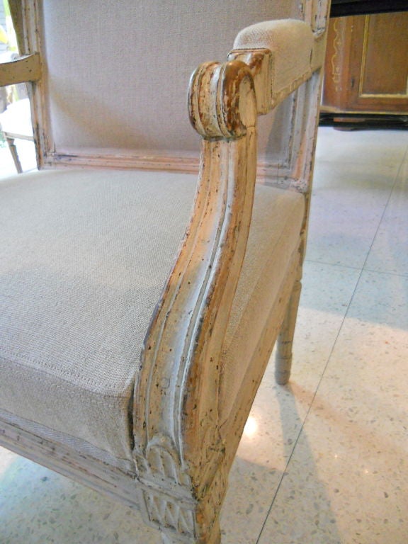 Pair 18th. Century Swedish Gustavian Painted Fauteuils For Sale 4