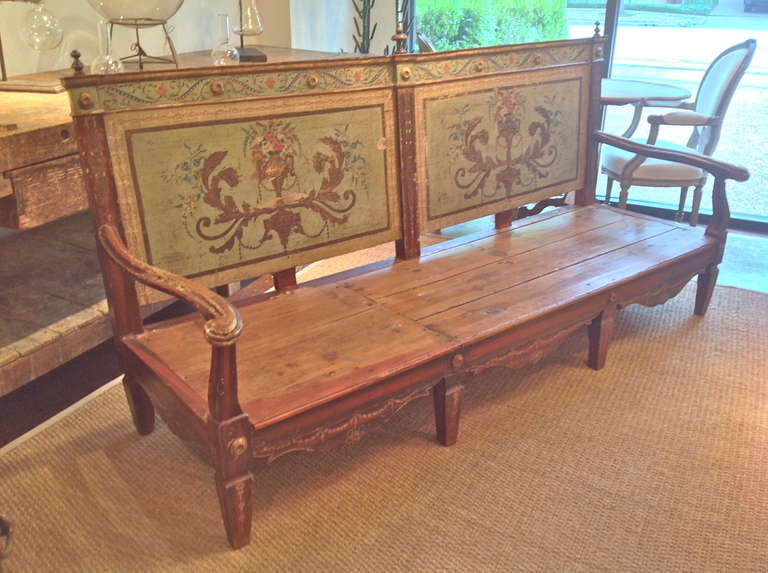18th Century and Earlier 18th.Century Spanish Louis XV Painted Settee For Sale
