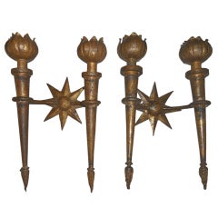Pair of Gilt Iron Sconces by Poillerat