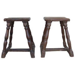 Pair of Antique 17th Century Wooden Stools