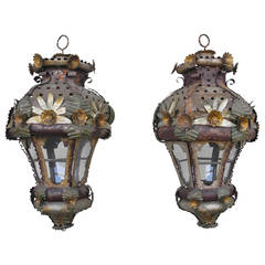 Pair of Antique Venetian Tole Lanterns