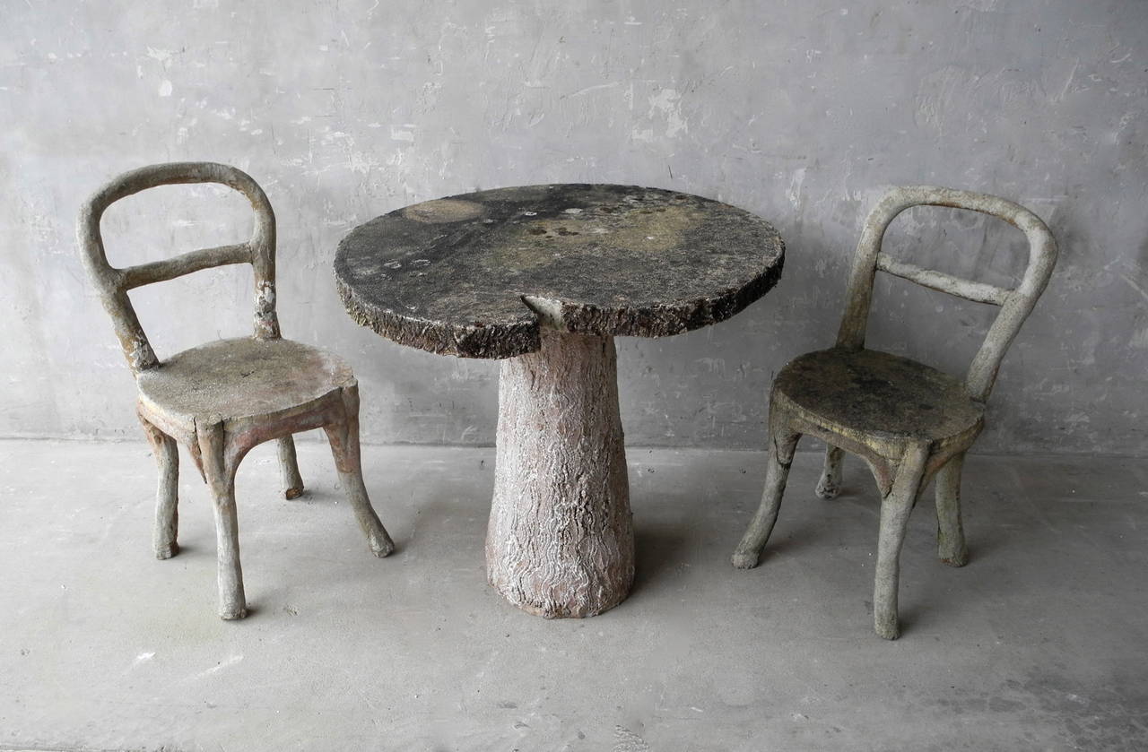 French Faux Bois Table and Chairs, circa 1920