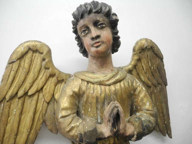 Paint Pair of Early 18th Century Antique Italian Angels