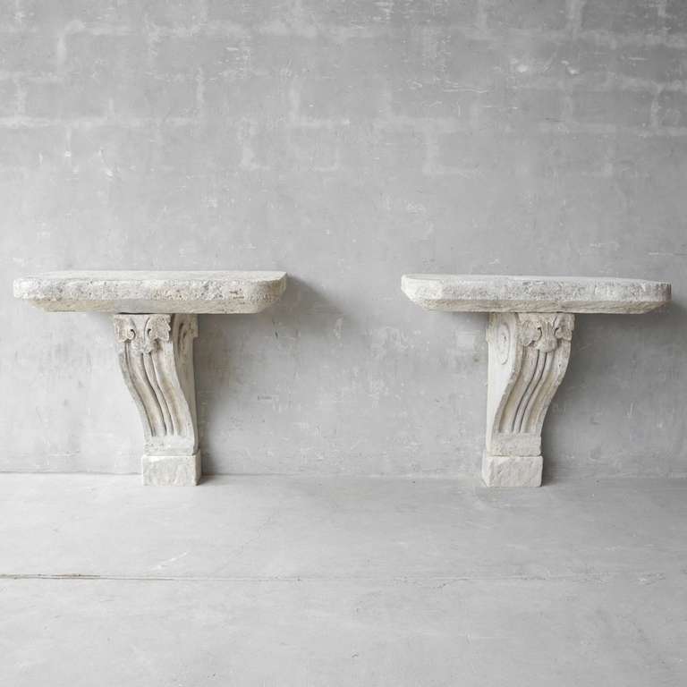 Pair 19th c. Stone Consoles from France