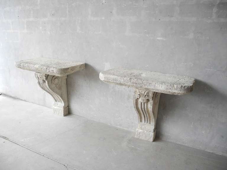Pair 19th Century Stone Consoles In Excellent Condition In Houston, TX