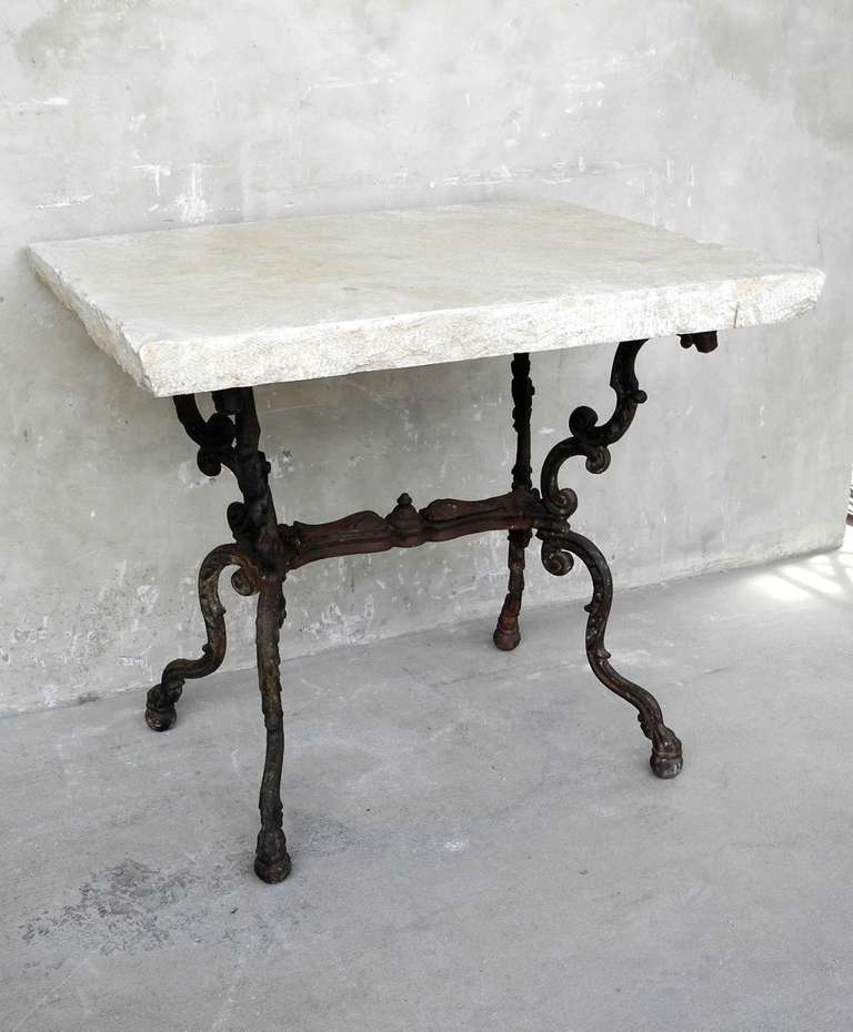19th c. Table de Jardin from Italy topped with a large Bourgogne stone slab.