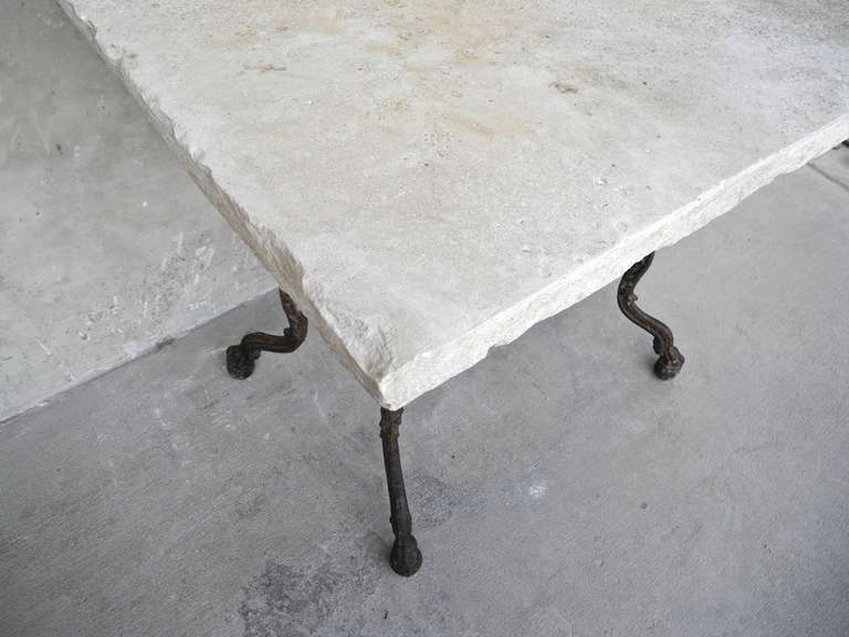 Italian Antique 19th Century Garden Table with Iron Legs and Stone Top