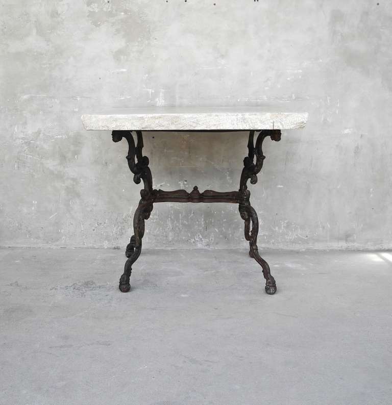 Antique 19th Century Garden Table with Iron Legs and Stone Top In Excellent Condition In Houston, TX