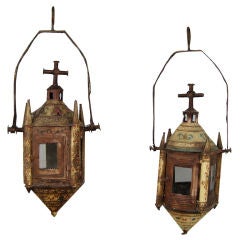 Antique Pair 19th c. Italian Tole Processional Lanterns