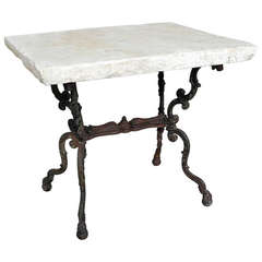 Antique 19th Century Garden Table with Iron Legs and Stone Top