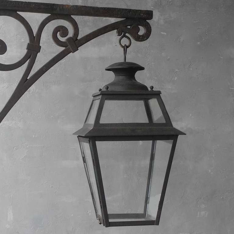 Forged Antique 19th Century Iron lantern with Ornate Potence For Sale