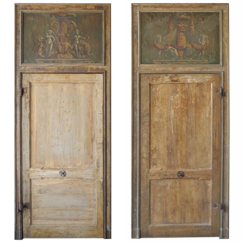 Pair of Antique 18th Century Doors with Inlaid Paintings For Sale