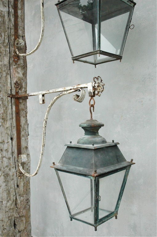 18th Century and Earlier Pair 17th c. Tuscan Potences with 19th c. Lanterns