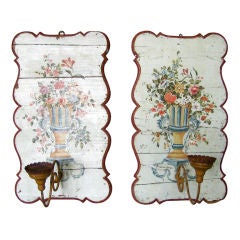 Pair 18th c. Painted Wooden Panel Appliques