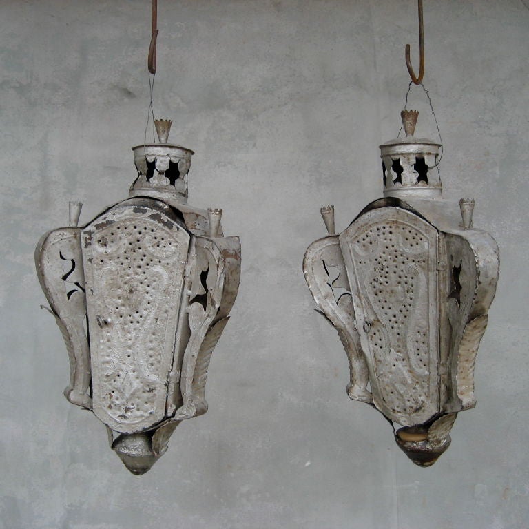 Pair 19th c. French Tole Processional Lanterns