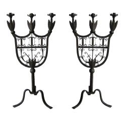 Pair 19th c. Spanish Iron Candelabras Pair 19th c. Spanish Iron Candelabras