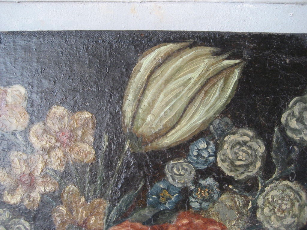 Wood Antique 17th Century French Oil Still life -Painting of Flowers