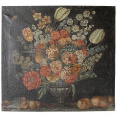 Antique 17th Century French Oil Still life -Painting of Flowers