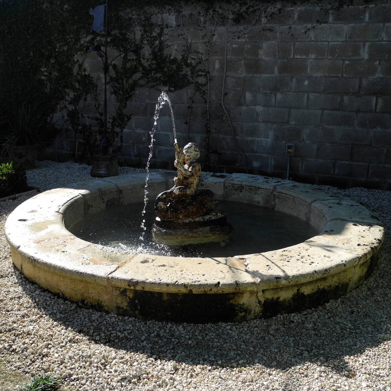 18th Century Stone Fountain with Iron Fountain Center In Good Condition In Houston, TX