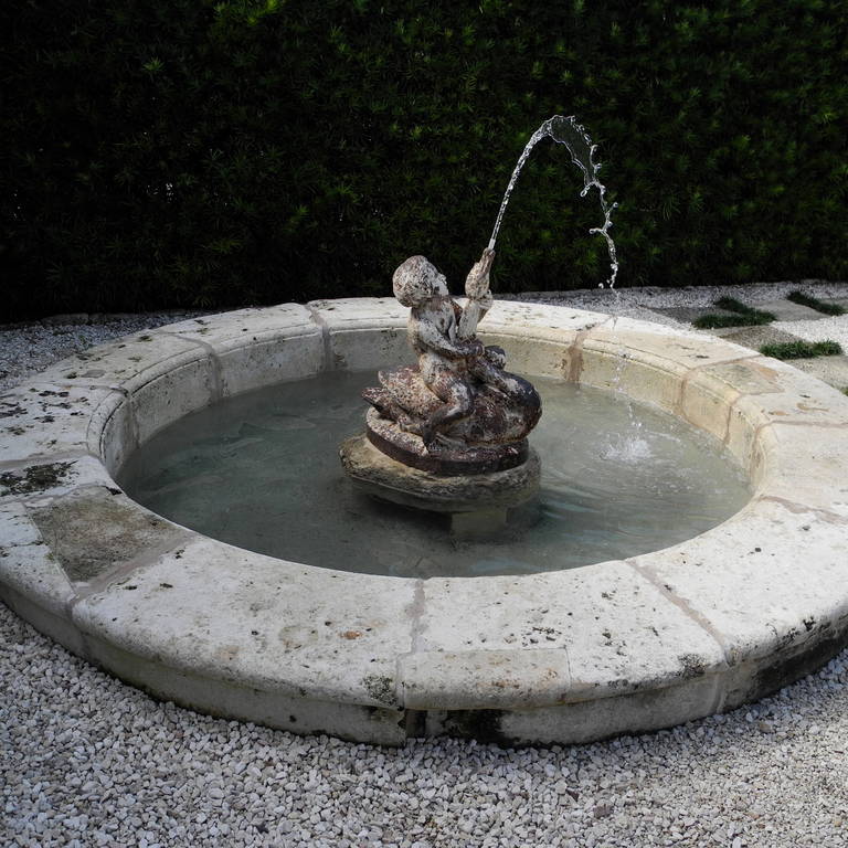 18th Century and Earlier 18th Century Stone Fountain with Iron Fountain Center