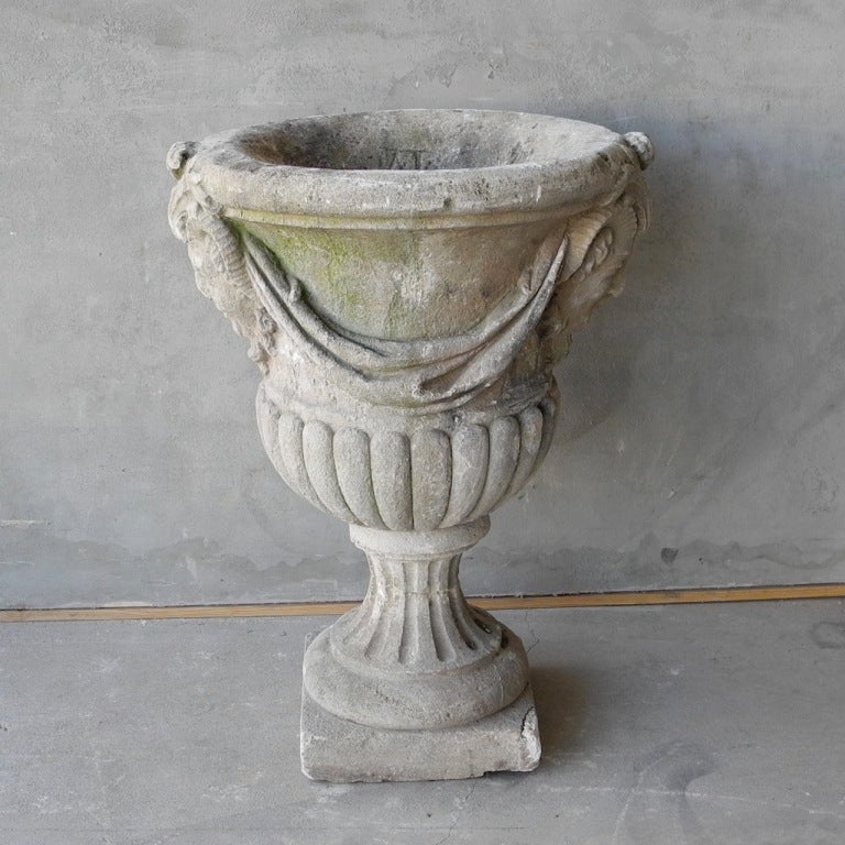 French Antique 19the Century Carved Stone Urn from Lencloitre, France For Sale
