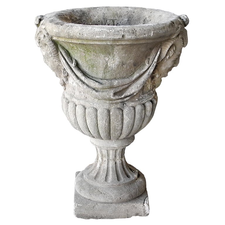 Antique 19the Century Carved Stone Urn from Lencloitre, France For Sale