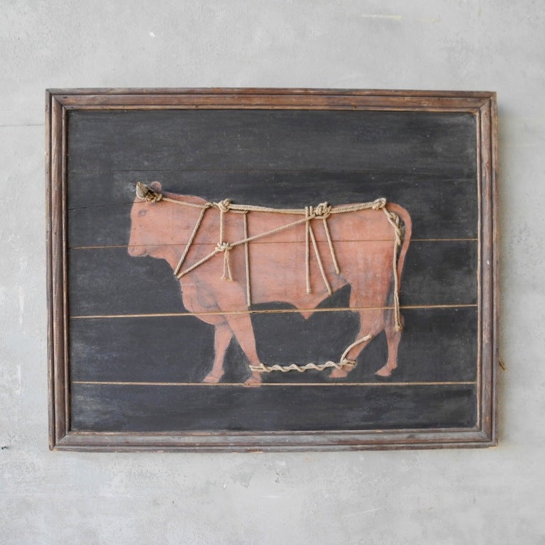 Antique Wooden Bull Panel