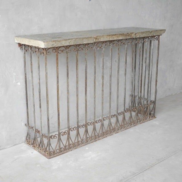 18th Century and Earlier 18th c. Iron Balcony Console with Reclaimed Stone Top