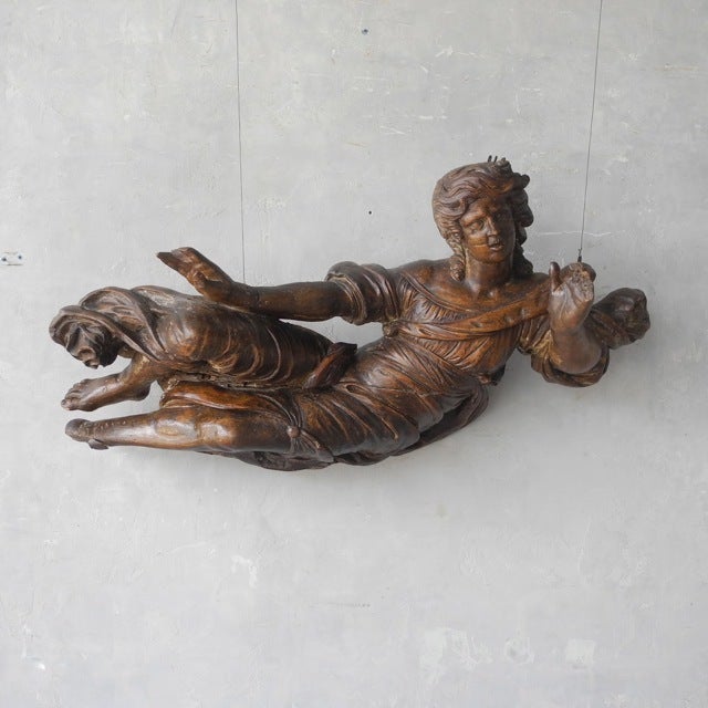 French Antique 17th Century Carved Wooden Angel For Sale