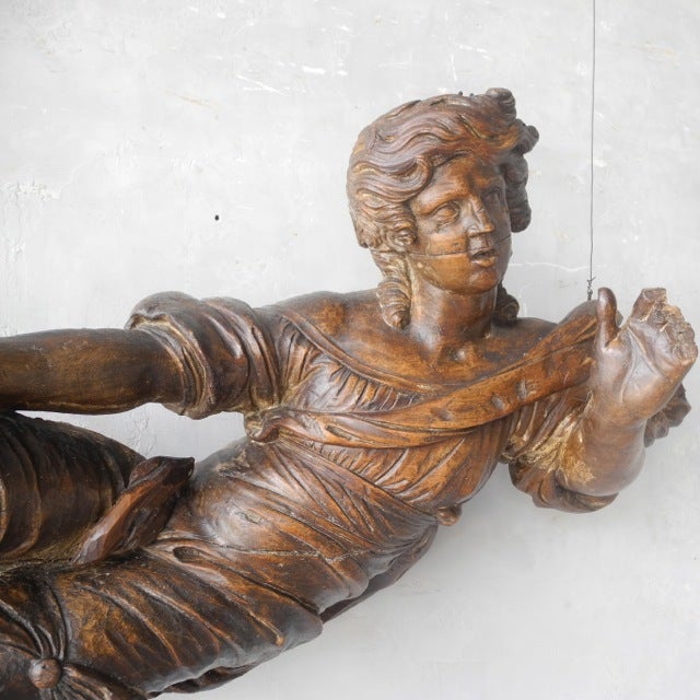 18th Century and Earlier Antique 17th Century Carved Wooden Angel For Sale
