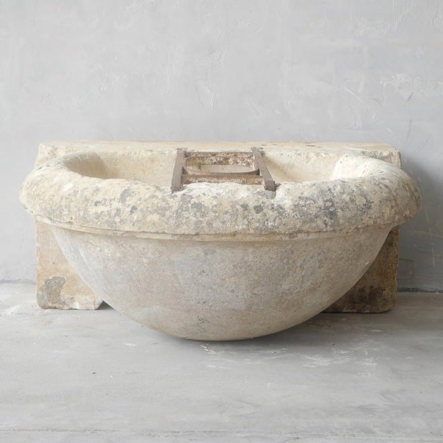 18th c. Stone Wall Basin from the Courtyard of a Chateau in the Touraine Region of France, near the Village of St. Mauro