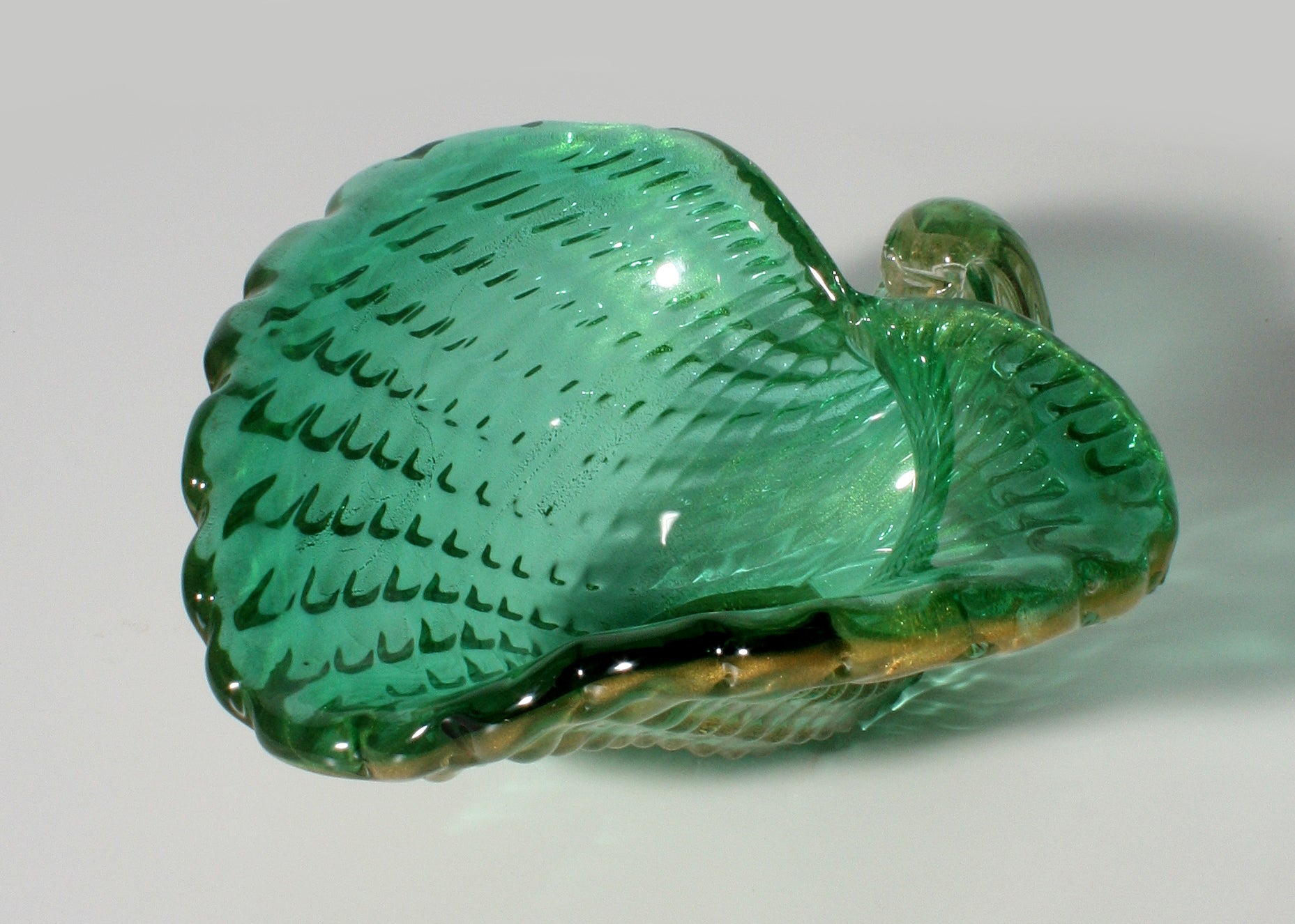 Green Murano Glass Shell Bowl, circa 1950