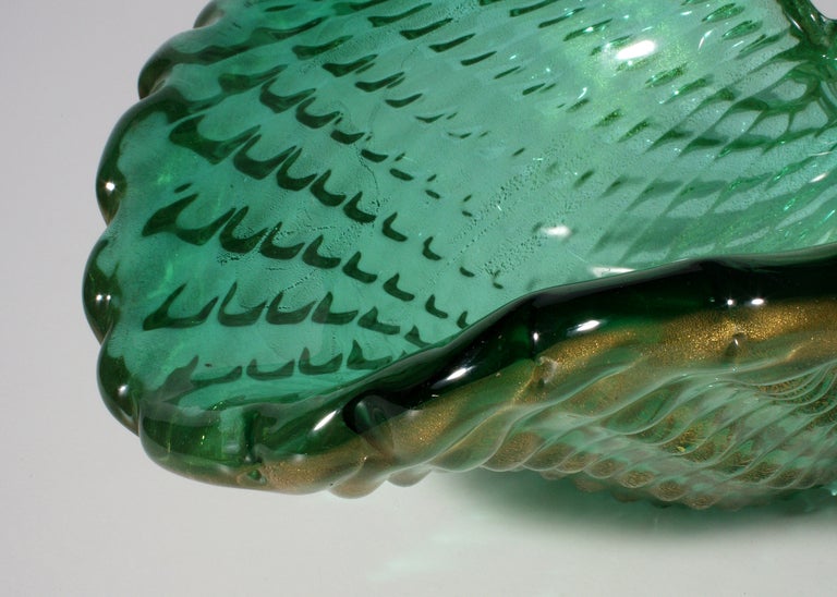 Italian Green Murano Glass Shell Bowl, circa 1950