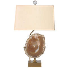 Willy Daro Bronze Lamp With Agate, C. 1975