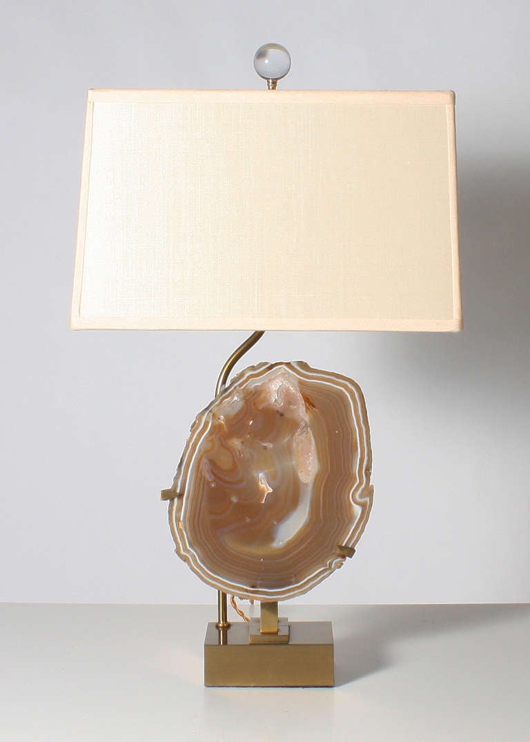 Willy Daro bronze lamp with agate. 
25”h; 9”w X 15”d shade