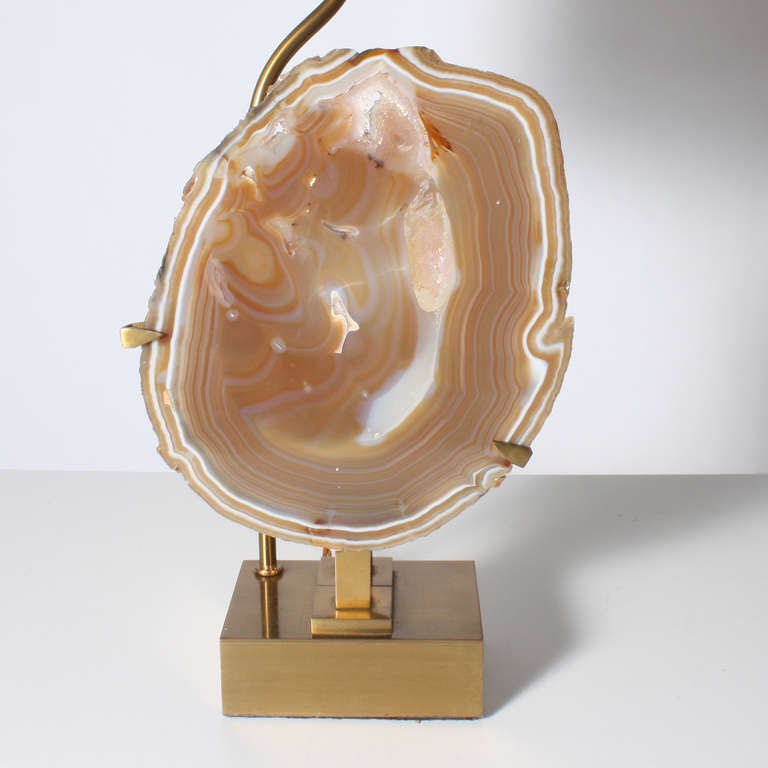 French Willy Daro Bronze Lamp With Agate, C. 1975