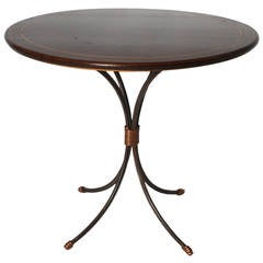 Round table with steel and copper legs in the style of Lemy, c. 1960