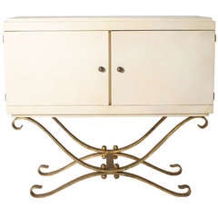 Parchment Commode On Gilded Iron Base, C. 1940