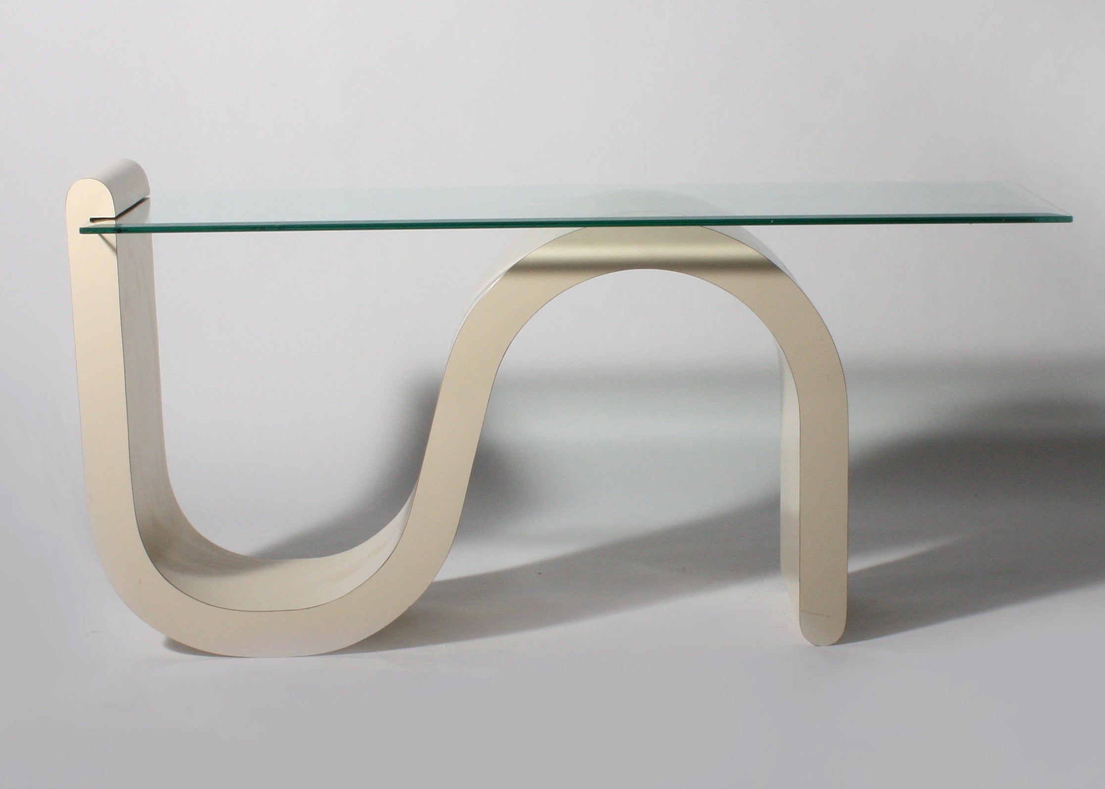 Ivory Laminate Console Table In The Style Of Karl Springer, C. 1970