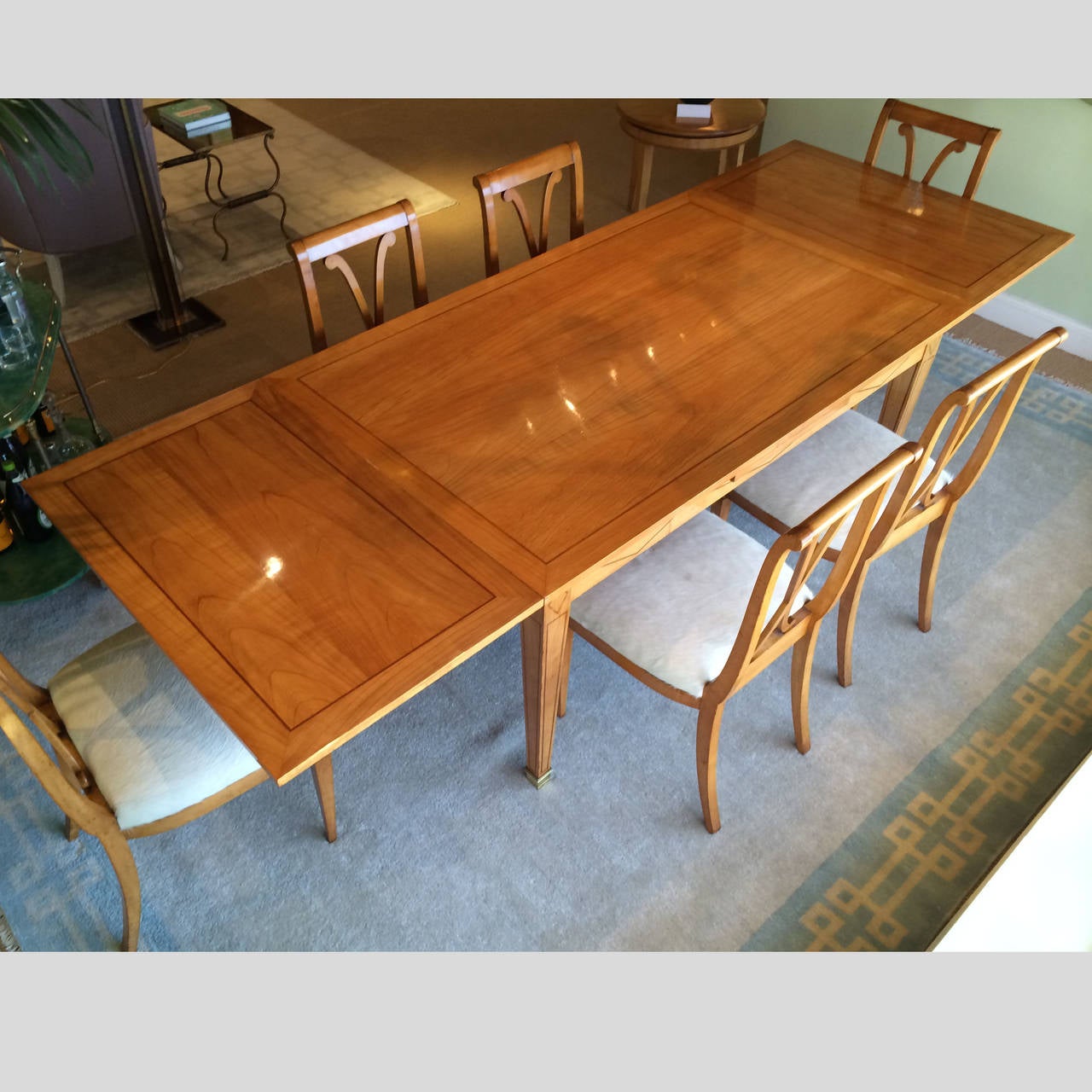 Mid-20th Century French Merisier and Brass Dining Table with Parquetry Design, circa 1940