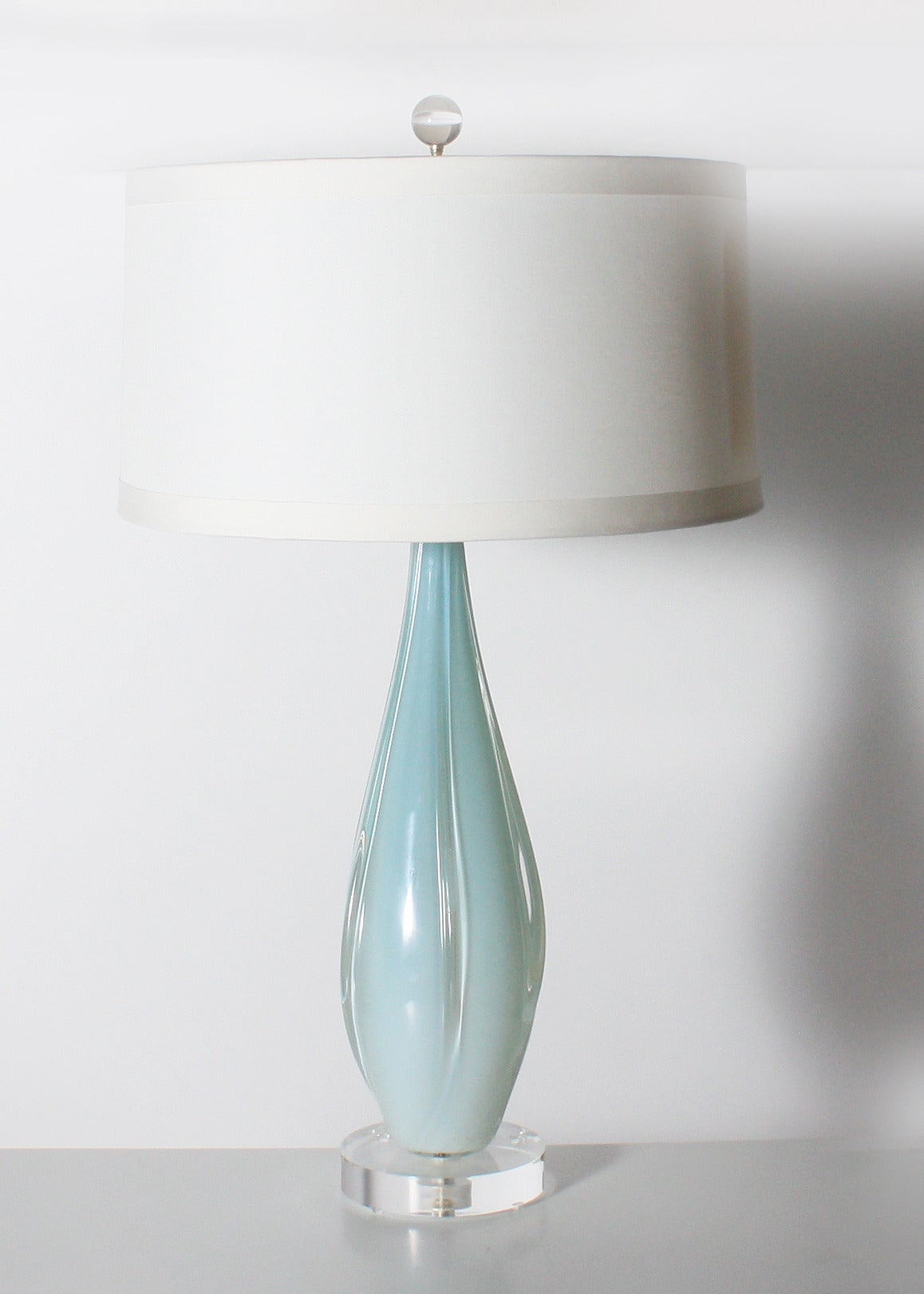 Pair of blue Seguso opaline Murano glass lamps.