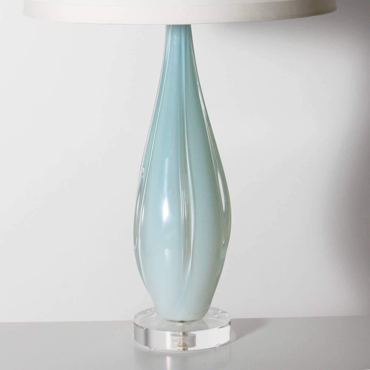 Pair of Blue Seguso Opaline Murano Glass Lamps, circa 1940 In Good Condition In Dallas, TX