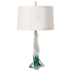 Green And Clear Seguso Sommerso Murano Lamp, C. 1950