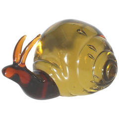 Cenedese Coral and Amber Murano Glass Snail Sculpture, circa 1960