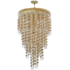 Brass chandelier with swirled brass and glass tubes, c. 1960