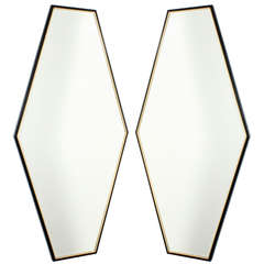 Vintage Pair of diamond shaped wood framed mirrors, c. 1940